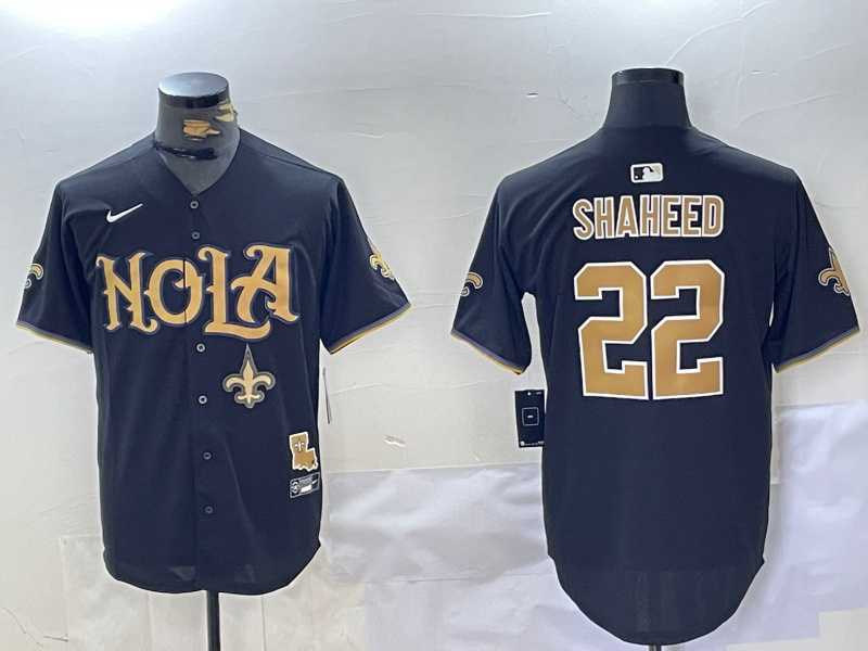 Mens New Orleans Saints #22 Rashid Shaheed Black Cool Base Stitched Baseball Jerseys